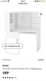 Micke IKEA bureau d’angle blanc, Maison & Meubles, Bureaux, Enlèvement, Utilisé, Bureau