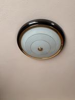 Vintage ronde plafondlamp 2x zwart glas en goude accenten, Ophalen, Zo goed als nieuw