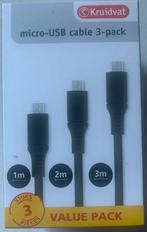 Micro-USB cable 3 pack (zwart), Télécoms, Autres marques, Enlèvement ou Envoi, Neuf