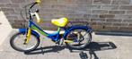 Kinderfiets blauwgeel 16 inch, Ophalen, Gebruikt, 16 tot 20 inch