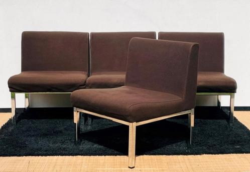 Set van 4 Vintage fluweel zetels 70s, Huis en Inrichting, Fauteuils, Gebruikt, Metaal, Stof, Overige materialen, Ophalen of Verzenden