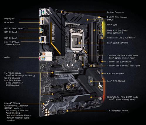Asus TUF GAMING Z490-Plus ATX LGA 1200 moederbord, Computers en Software, Moederborden, Gebruikt, Intel, DDR4, Ophalen of Verzenden