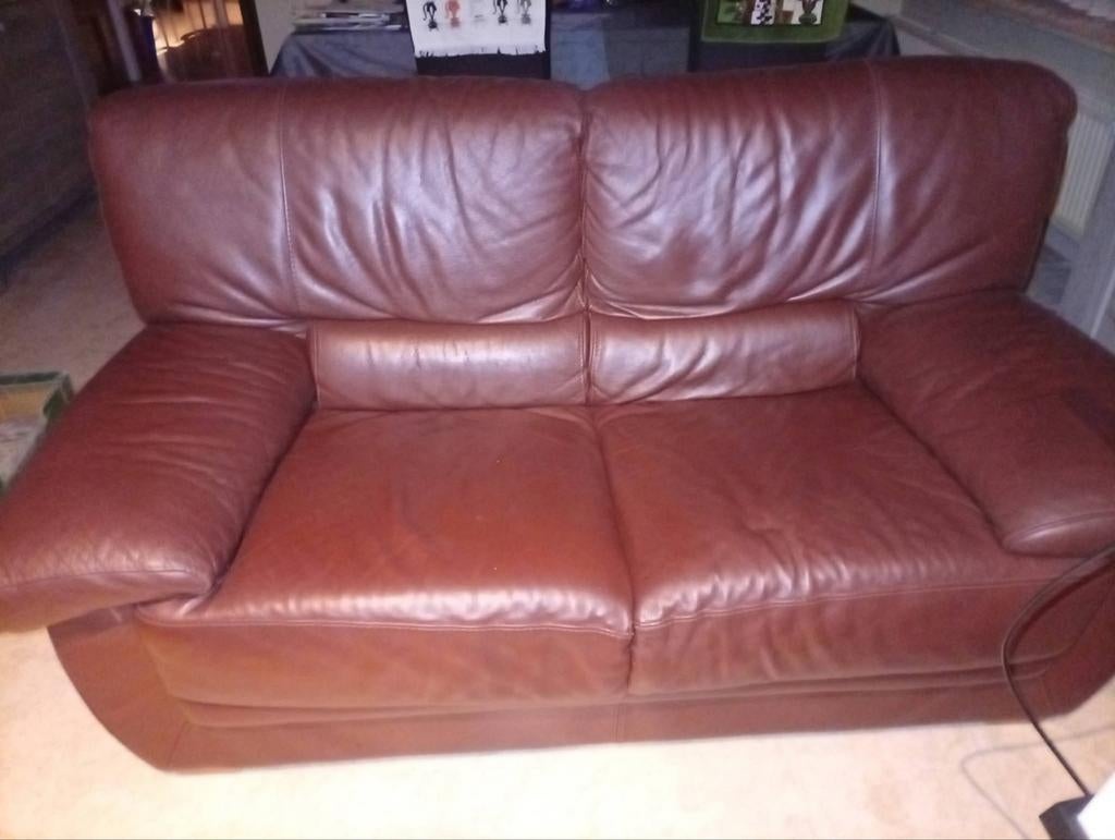 Echt lederen zetel, Ophalen, Tweepersoons, Leer, Zo goed als nieuw