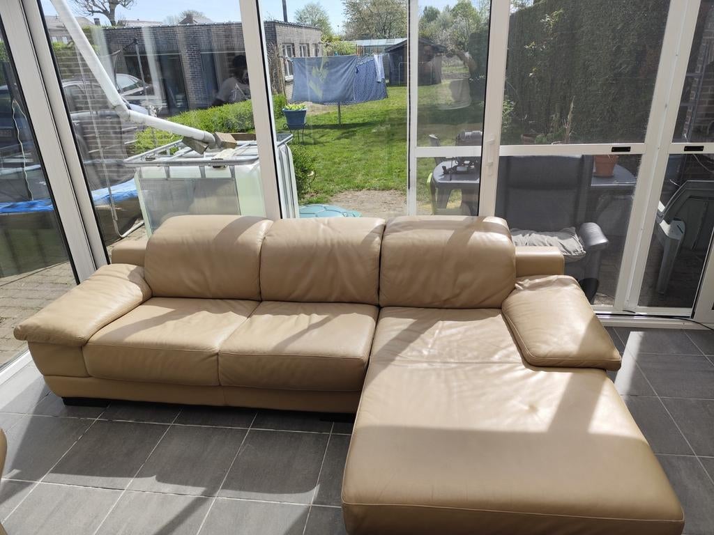 Lederen hoeksalon met longchair, Huis en Inrichting, Zetels | Complete zithoeken, Ophalen