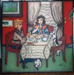 schilderij dames aan het ontbijt, Antiek en Kunst, Kunst | Schilderijen | Modern, Ophalen of Verzenden