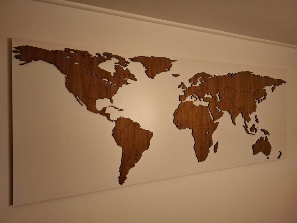 Mooie 3D wereldkaart uit hoogwaardig walnoothout, Ophalen, Hout, Decoratieobject, Bruin