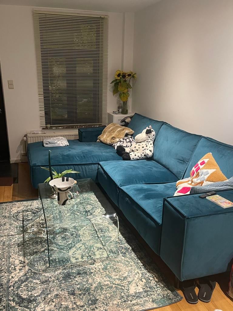 Blauw/groene bank met dagbed, Ophalen, Zo goed als nieuw