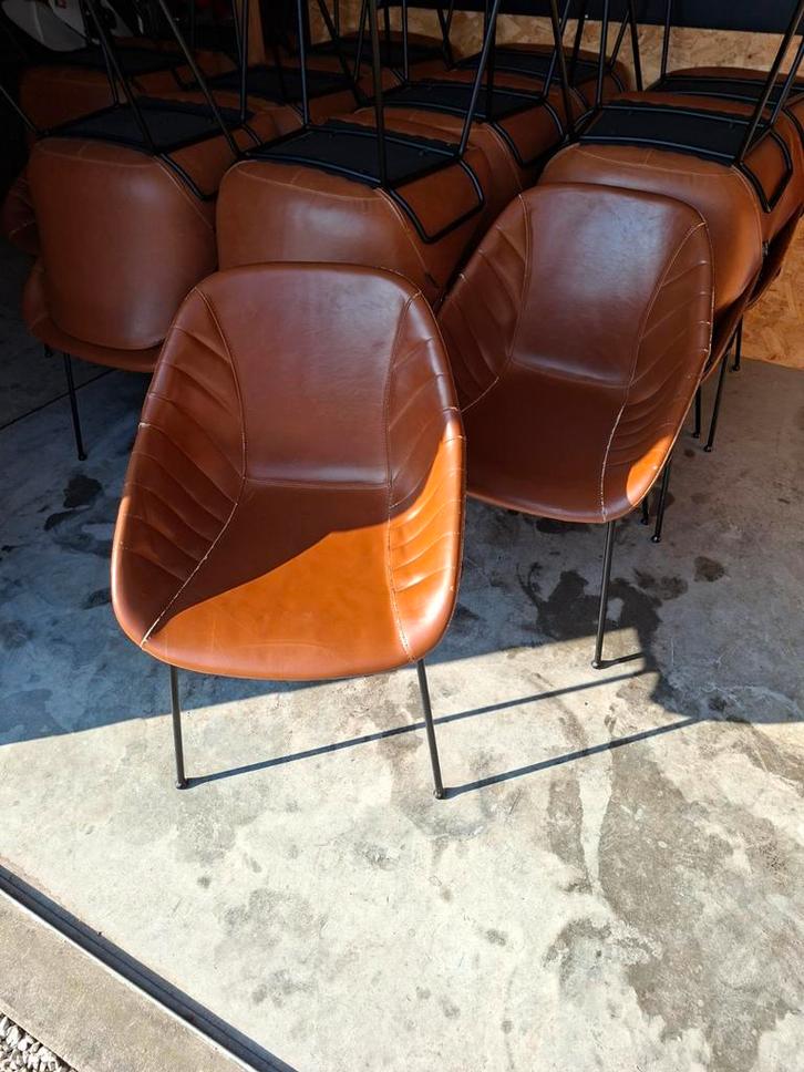 Cognac kleurige stoelen Castle Line, Maison & Meubles, Chaises, Comme neuf, Cinq, Six Chaises ou plus, Cuir, Brun, Enlèvement