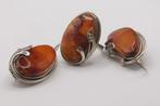 ring en oorbellen met natuurlijke Baltische amber steen, Handtassen en Accessoires, Oorbellen, Overige materialen, Hangers, Bruin