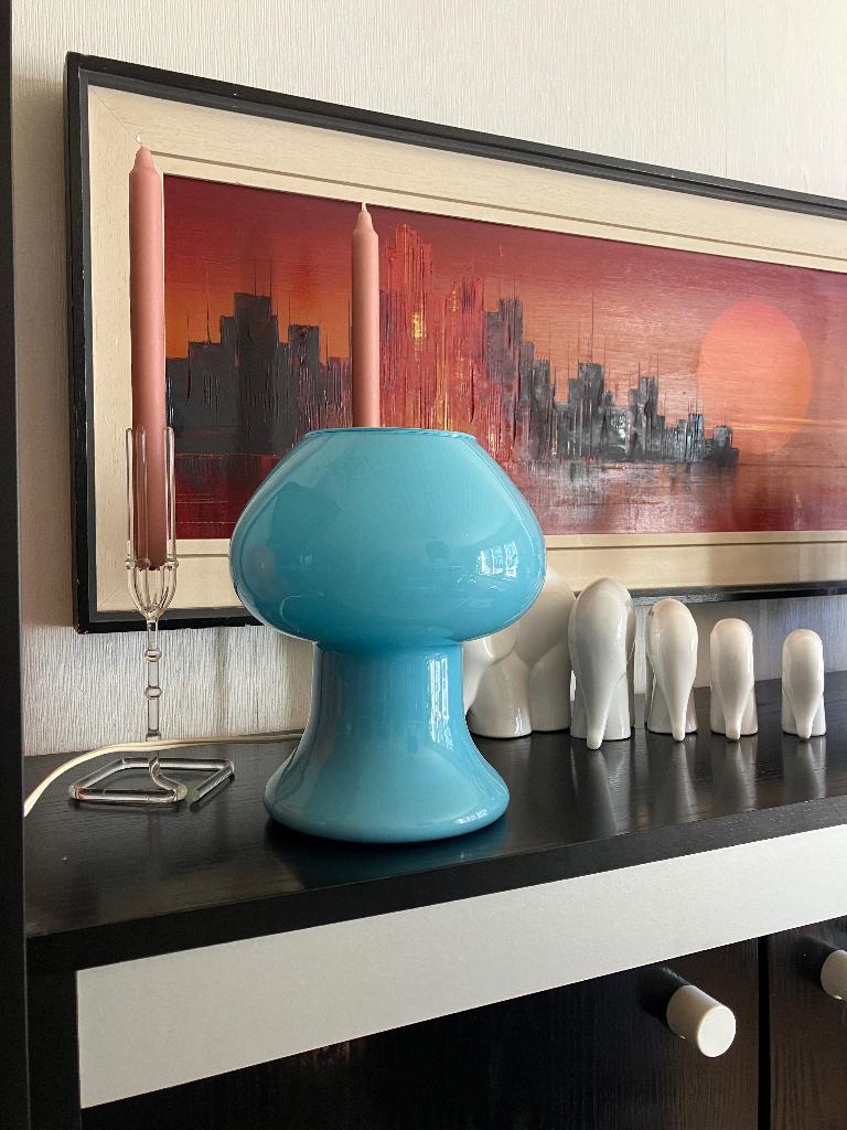 Vintage opaline mushroom lamp, Ophalen, Gebruikt, Vintage, Glas