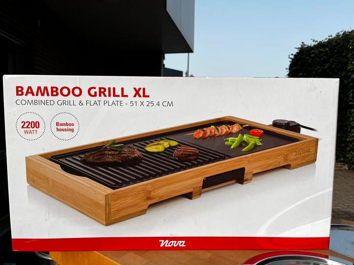 Nova Bamboo Grill XL Bakplaat (2200W) – 51 x 25.4 cm, Electroménager, Plaques de gril, Neuf, Gril de table, Enlèvement