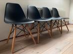 4 chaises scandinave (style Eames) coque noir & pieds bois, Scandinave (style Eames), Métal, Comme neuf, Quatre