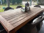 Tuinset met teak tafel en 6 wicker stoelen, Tuin en Terras, Ophalen, Gebruikt, 6 zitplaatsen, Wicker