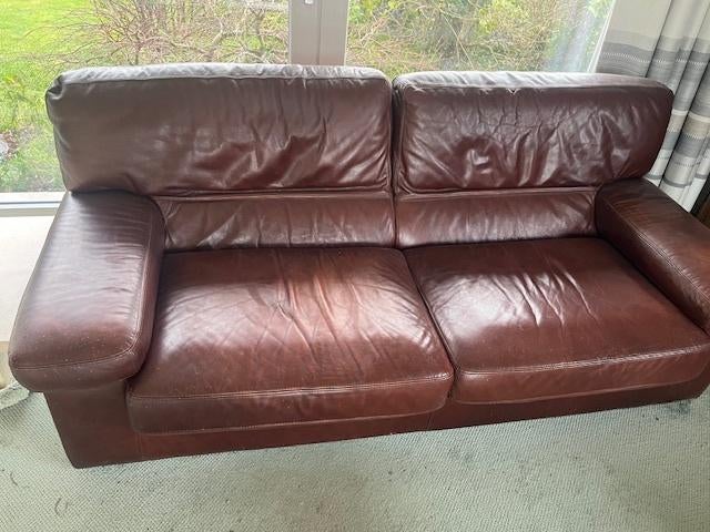 Salon cuir, Enlèvement, Comme neuf, Cuir, Bruin lederen salon