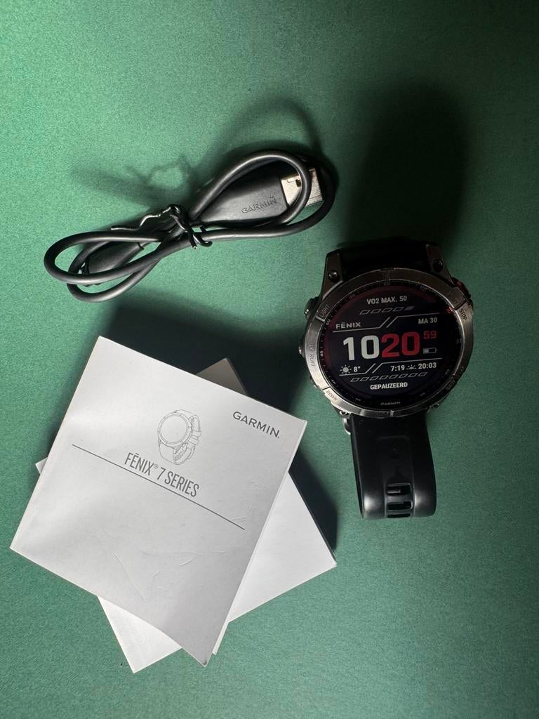 Garmin Fenix 7 Solar 47mm GPS mulisport horloge, Ophalen of Verzenden, Hoogte, Gebruikt, Zwart