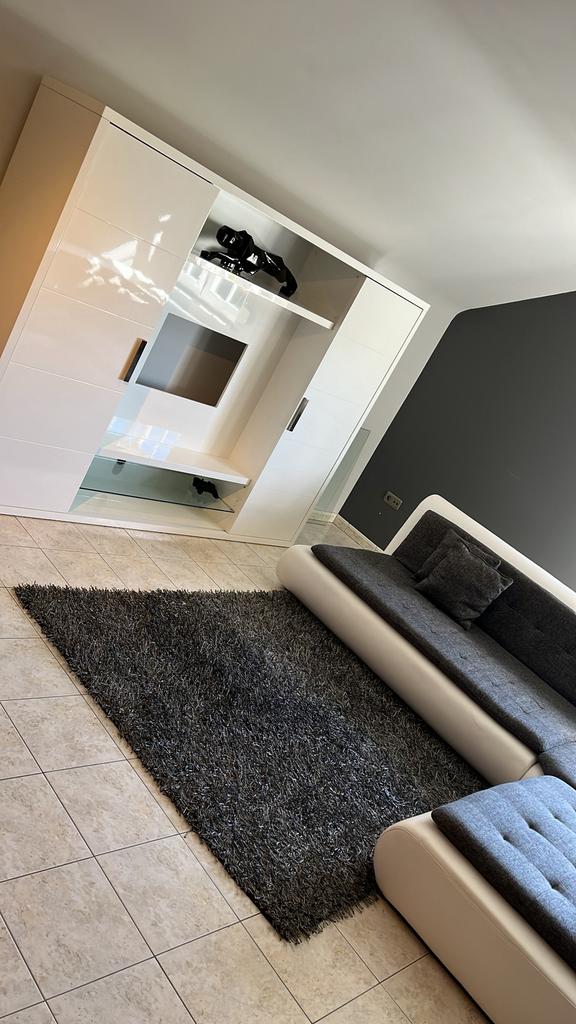 Witte leren Zetel + Hoogglans kast + tappijt COMBO DEAL, Ophalen, Nieuw, Leer, Modern/ Tijdloos