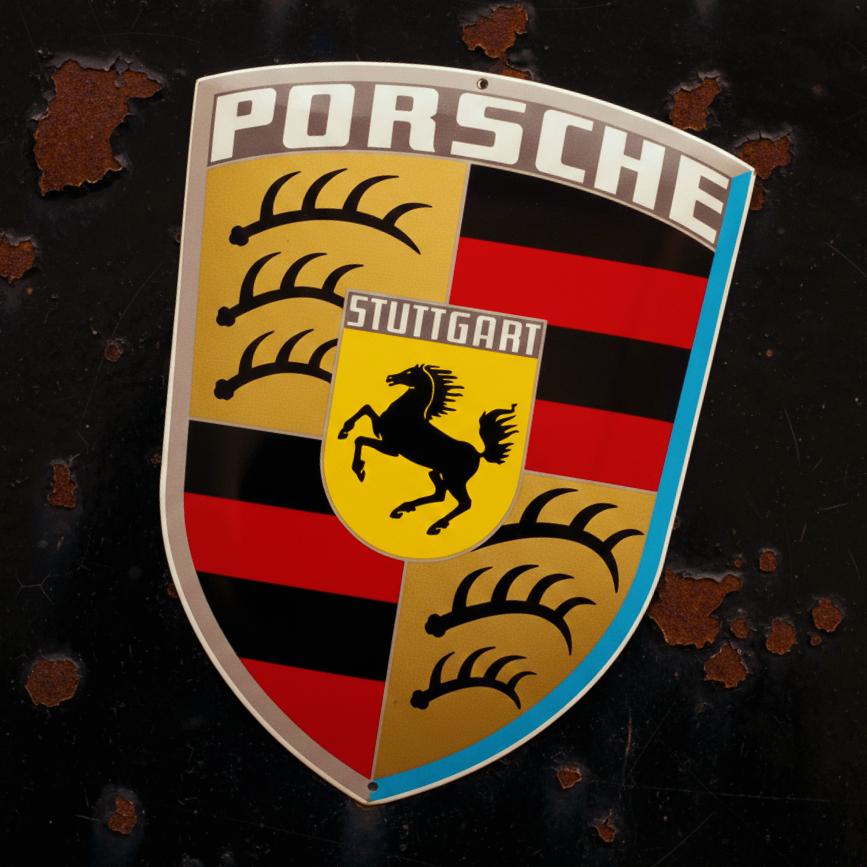 Emaille Schild PORSCHE Wapen Dealer Reclamebord Logo Plaque, Collections, Marques & Objets publicitaires, Utilisé, Panneau publicitaire