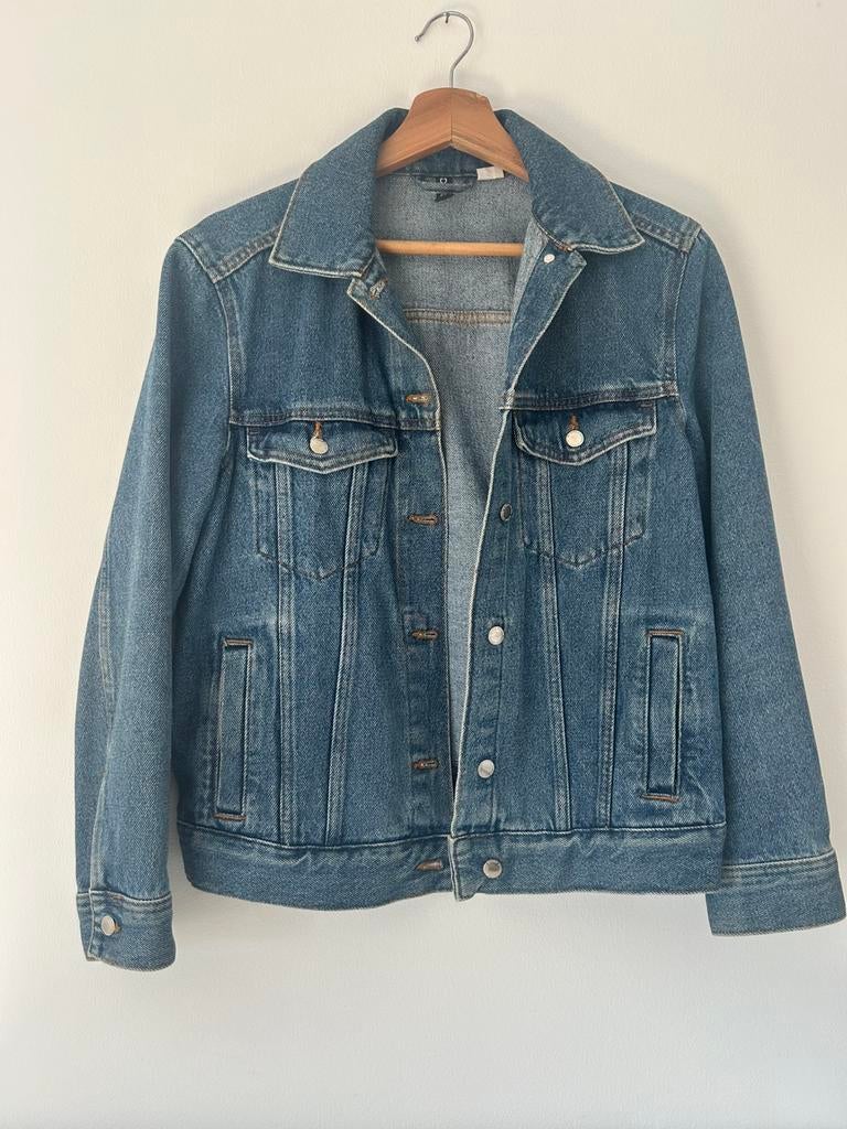 Blauwe jeans  jas maat xs/s, Enlèvement, Comme neuf, Taille 34 (XS) ou plus petite