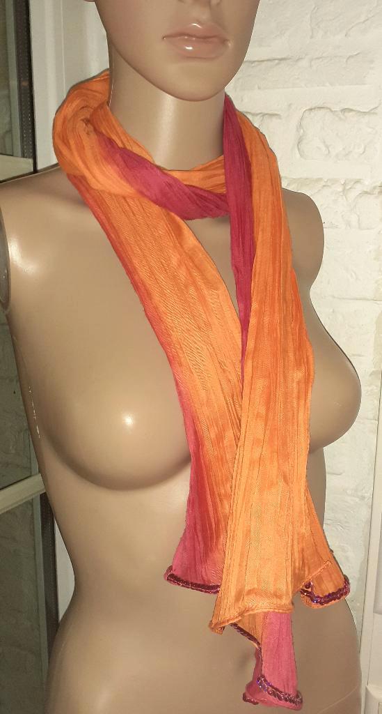 sjaal vintage ombre oranje en roze met pailletten, Kleding | Dames, Mutsen, Sjaals en Handschoenen, Nieuw, Sjaal, Ophalen of Verzenden
