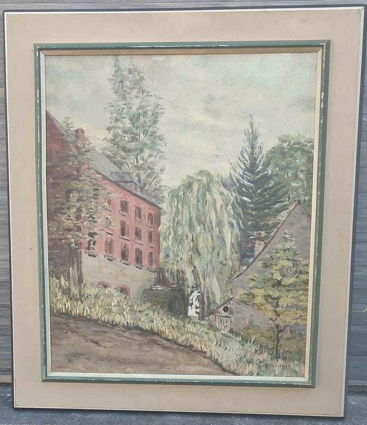 Huile sur toile moulin à eau signe pierre Thévenet, Antiek en Kunst, Kunst | Schilderijen | Klassiek, Ophalen of Verzenden