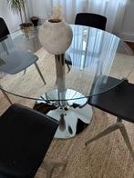 Table à manger ronde en verre avec pied en acier, Maison & Meubles, Enlèvement, Utilisé, Rond, Verre