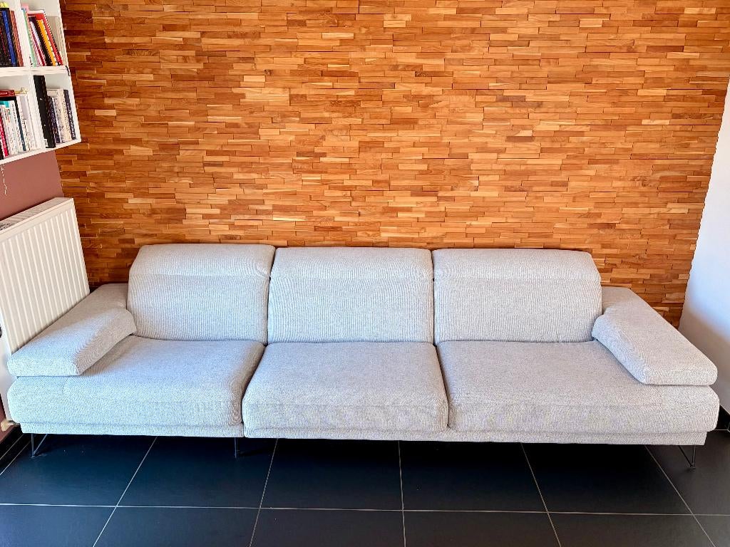 Vilmers Stoffen 4-zitsbank (312x106) + poef (92x60), Ophalen, 100 tot 125 cm, 300 cm of meer, Zo goed als nieuw