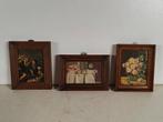 Lot van 3 vintage kadertjes met tekening / schilderij, Huis en Inrichting, Ophalen of Verzenden, Gebruikt, Schilderij