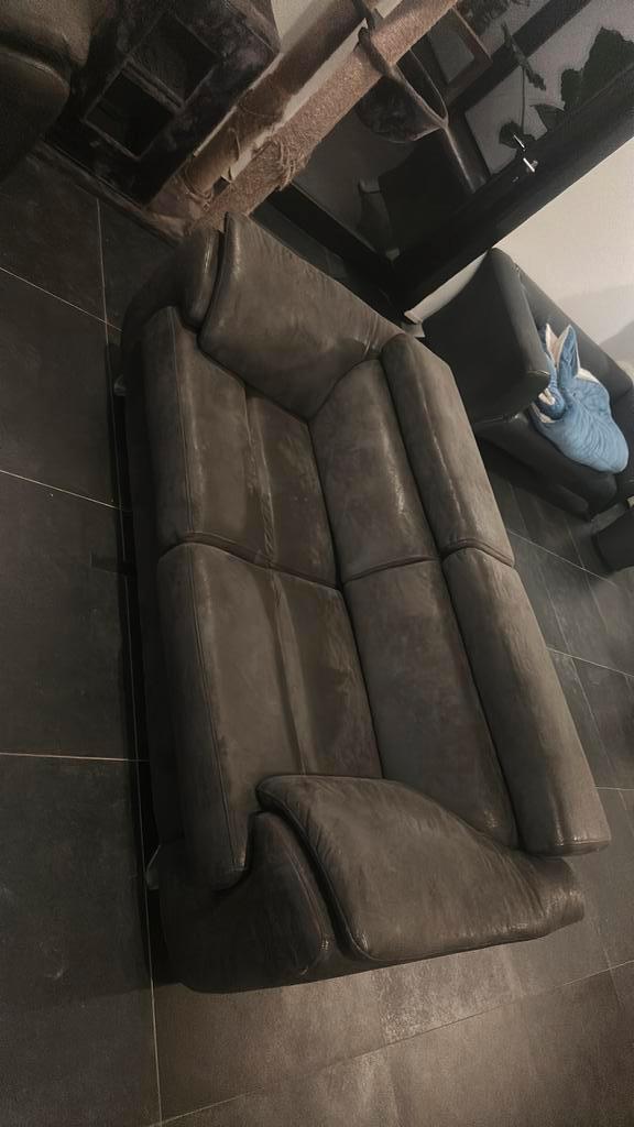 donkerbruine alcantara zetels 3 x 2zit, Huis en Inrichting, Zetels | Zetels, Zo goed als nieuw, Rechte bank, Tweepersoons, 200 tot 250 cm