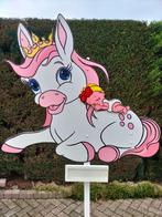 Geboortebord o.a. roze paardje met kroon en baby., Enlèvement, Neuf, Tableau de naissance
