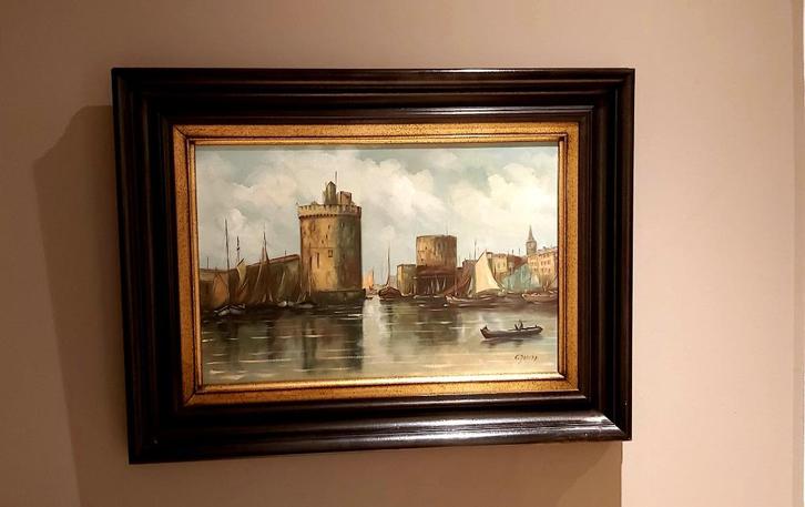 Schilderij C. Jacobs - Le vieux port de la Rochelle, Antiek en Kunst, Kunst | Schilderijen | Klassiek, Ophalen