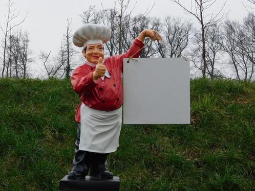 Beeld Chefkok met Bordje - 75 cm - Polystone, Verzamelen, Beelden en Beeldjes, Zo goed als nieuw, Ophalen of Verzenden