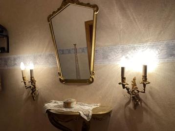 Spiegel met bijpassend schapje en 2 bijhorende lampjes  beschikbaar voor biedingen