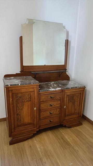 oude eiken slaapkamer commode met spiegel, Antiek en Kunst, Ophalen