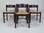 Set van 4 Vintage Stoelen met Gevlochten Zitting, Jaren 70, Ophalen, Riet of Rotan, Gebruikt, Bruin