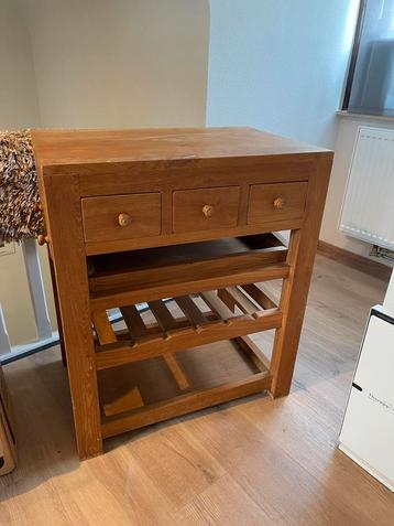 Teak buffettafel, wijnrek, sidetables