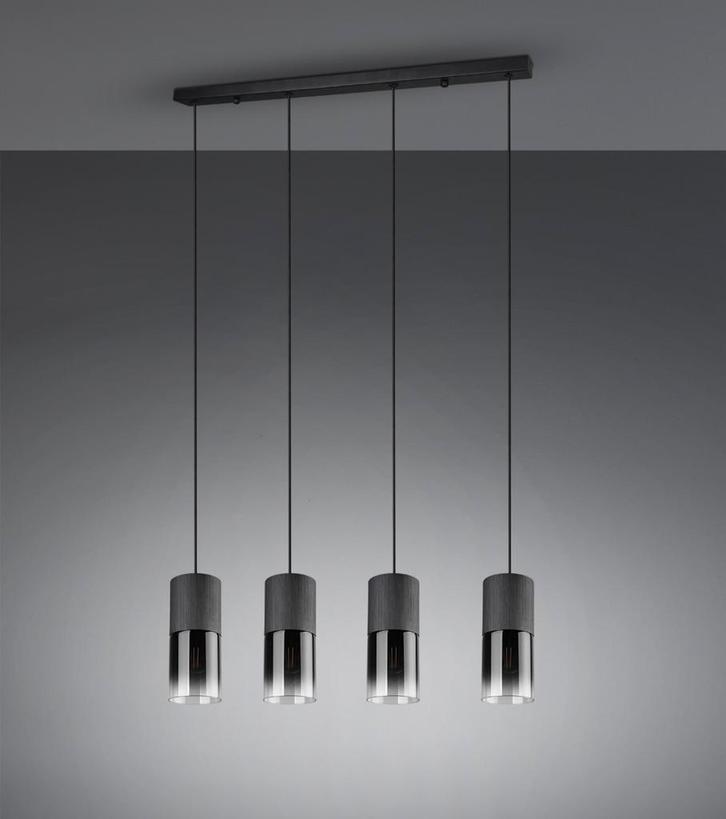 Moderne hanglamp Robin in zwart metaal+zwart gefumeerd glas, Huis en Inrichting, Lampen | Hanglampen, Nieuw, 75 cm of meer, Glas