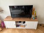 Meuble TV 2 portes blanc/couleur chêne sauvage nat., Ophalen, Gebruikt, 150 tot 200 cm, Eikenhout