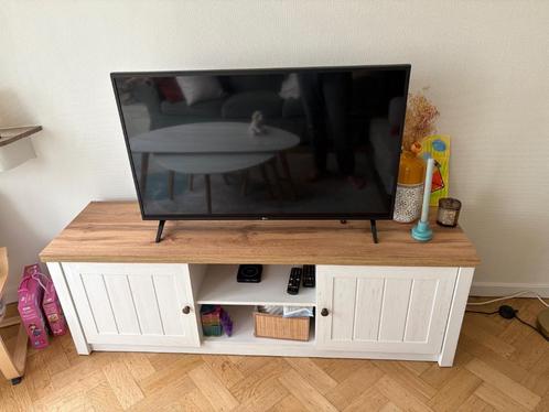 Meuble TV 2 portes blanc/couleur chêne sauvage nat., Huis en Inrichting, Kasten |Televisiemeubels, Gebruikt, Minder dan 100 cm