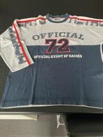 Wit/blauwe longsleeve met opdruk: maat 140, Enlèvement ou Envoi, Utilisé, Garçon, Chemise ou À manches longues