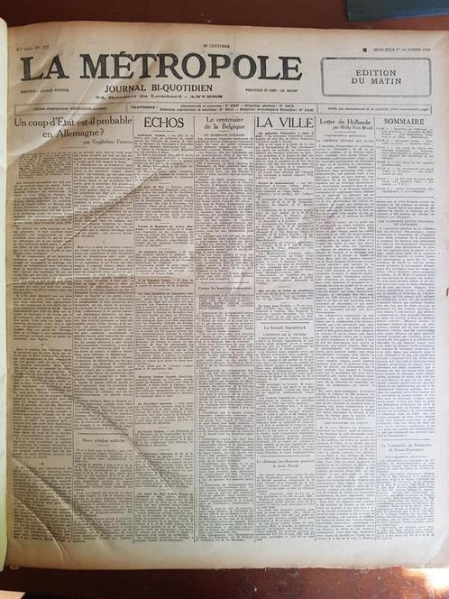 La Métropole oct. - Déc. 1930 courant lié, Anvers, Collections, Revues, Journaux & Coupures, Enlèvement ou Envoi