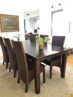 Massief houten tafel met 8 stoelen Lloyd Loom, Ophalen, Gebruikt, 100 tot 150 cm, Koloniaal