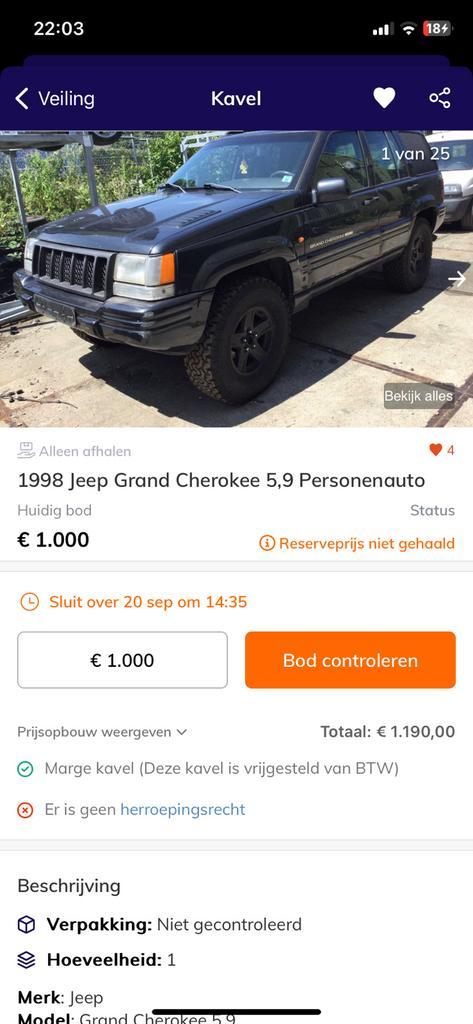 Grand Cherokee 5,9, Autos, Jeep, Particulier, Cherokee, Noir, Cuir, Enlèvement