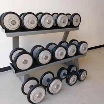 Panatta dumbells set 9 tot 24 kilo + eleiko opberg rack  beschikbaar voor biedingen