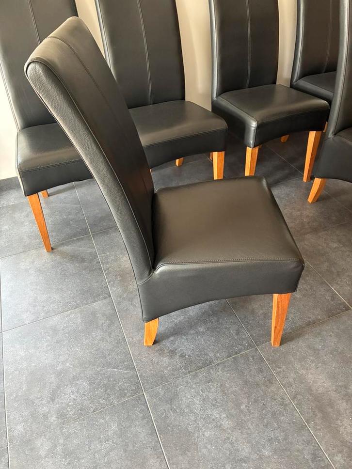 6 eettafel stoelen leder met hoge rugleuning, Huis en Inrichting, Stoelen, Zo goed als nieuw, Vijf, Zes of meer stoelen, Hout