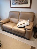 Taupe leren 2-zitsbank, Huis en Inrichting, Ophalen, Gebruikt, 100 tot 125 cm, 150 tot 200 cm