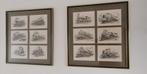 Kaders met 12 pentekeningen van stoomtreinen, Antiek en Kunst, Ophalen