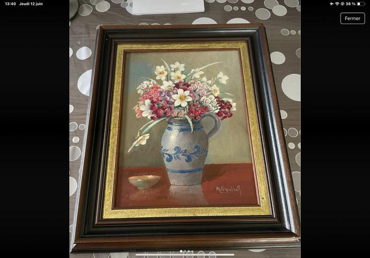 Peinture florale d’Andrée Vervisch, Antiek en Kunst, Kunst | Schilderijen | Klassiek, Ophalen