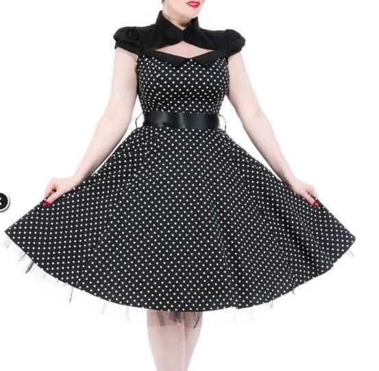 Korte jurk rockabilly pinup polkadot Hearts & Roses XS-S, Kleding | Dames, Jurken, Nieuw, Maat 34 (XS) of kleiner, Zwart, Boven de knie