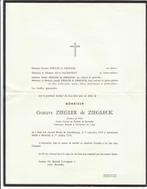 Décès Gustave ZIEGLER de ZIEGLECK Esch sur Alzette Bruxelles, Carte de condoléances, Envoi