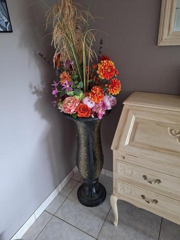 Vaas met zijde bloemen, Enlèvement, Comme neuf, Poterie ou Porcelaine, 50 à 75 cm
